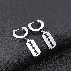 Titanium Steel Razor Blade Shape Dangle Drop Earrings for Men Women Punk Hip Hop